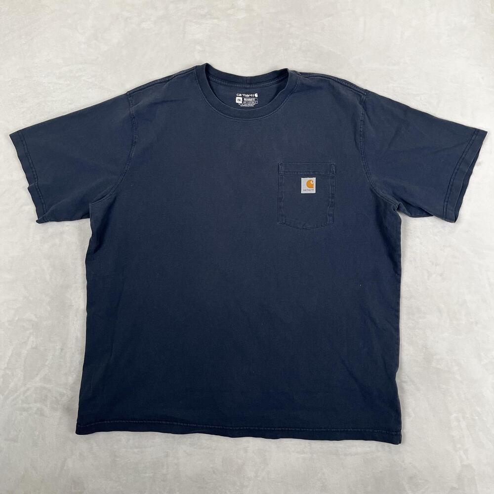 Carhartt T-Shirt Mens 2XL Blue Relaxed Fit Pocket Workwear Logo Cotton Tee